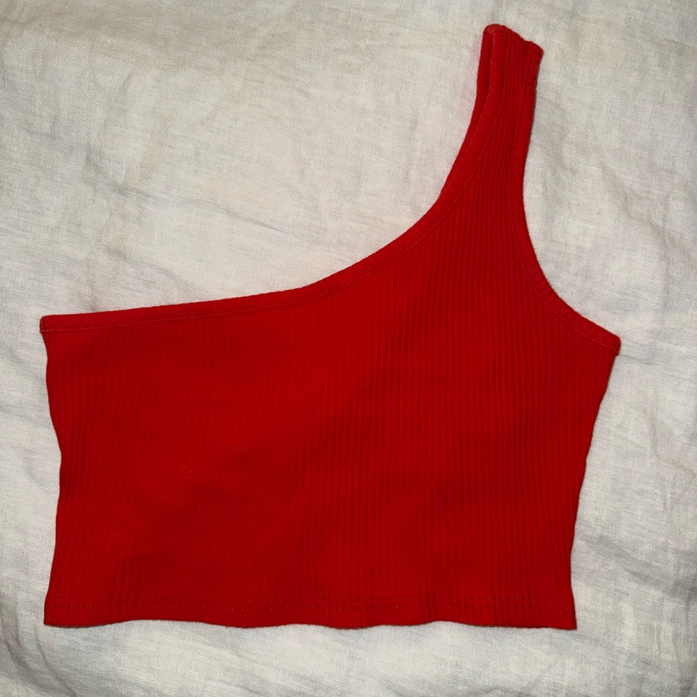 Red One-Shoulder Ribbed Top
